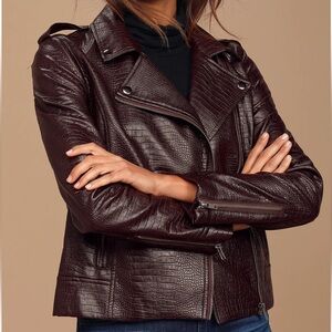 BB Dakota Deep Burgundy Faux Leather Lizard Embossed Moto Jacket NWT